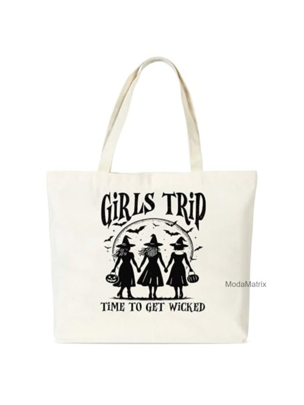 Halloween Canvas Tote Bag Women Double-Sided Print Lightweight Reusable